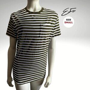 EF Striped Pocket Tee | Short Sleeve Crewneck | Small | Olive/White